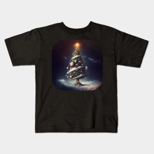 Snowy Space Christmas Tree Kids T-Shirt